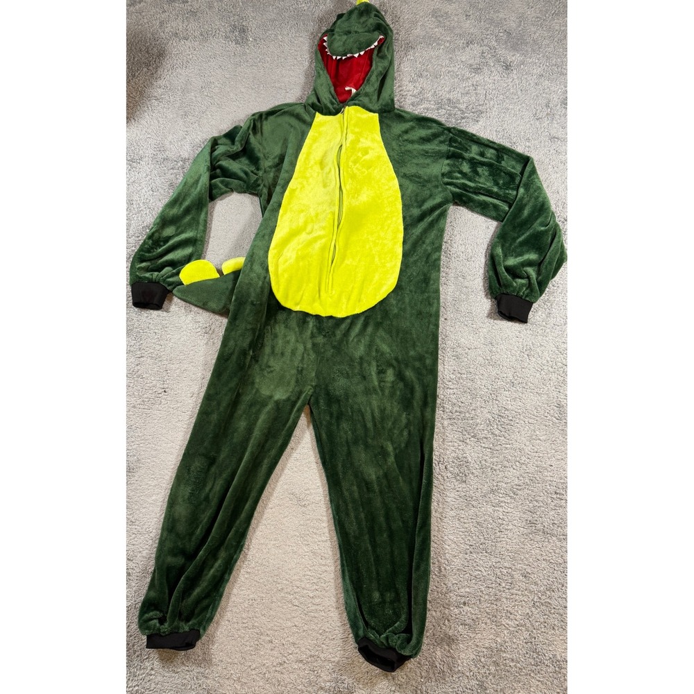Unbranded Unisex Dinosaur One Piece Jumpsuit L/XL Green Plush Hooded Costume